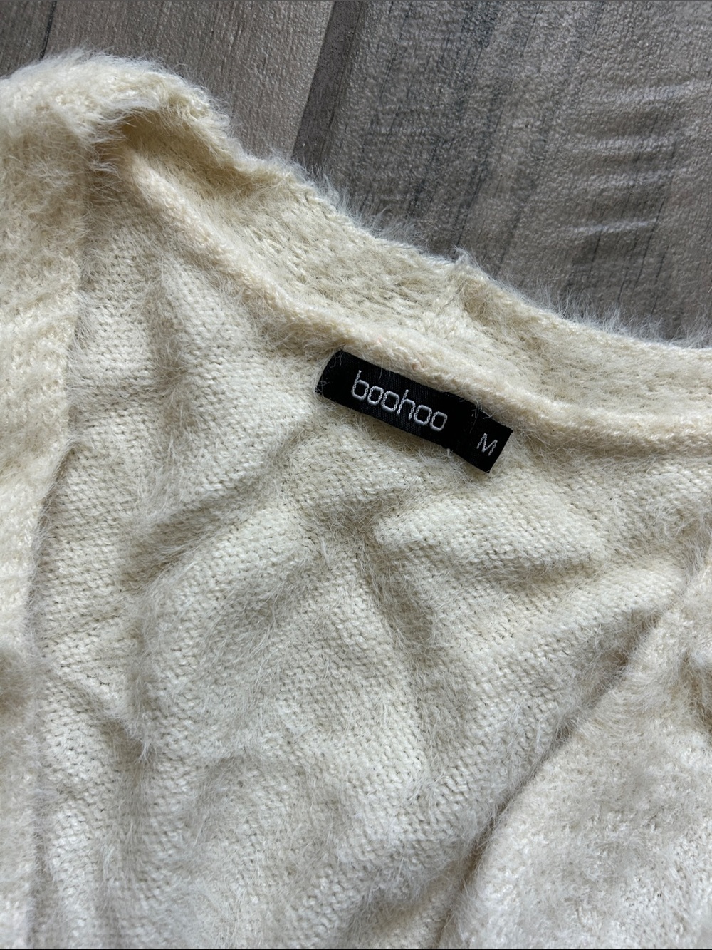 Boohoo Cream Long Open-Front Fuzzy Cardigan - Picture 2 of 3